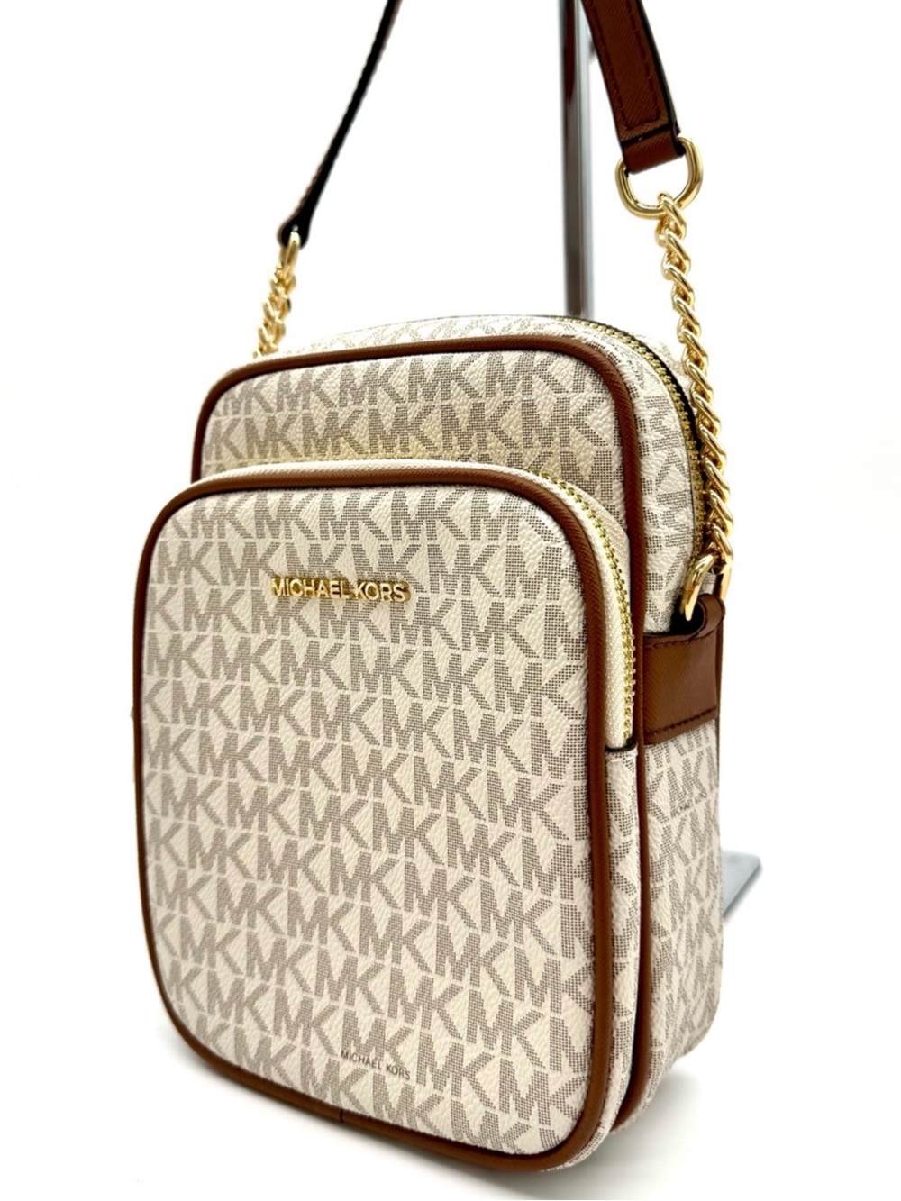 Michael Kors Medium NS Chain Xbody Bag Vanilla/Brown